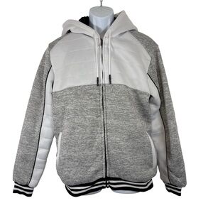 Blue Gear Faux Sherpa Lined Colorblock Zip Hoodie Bomber Jacket SzM